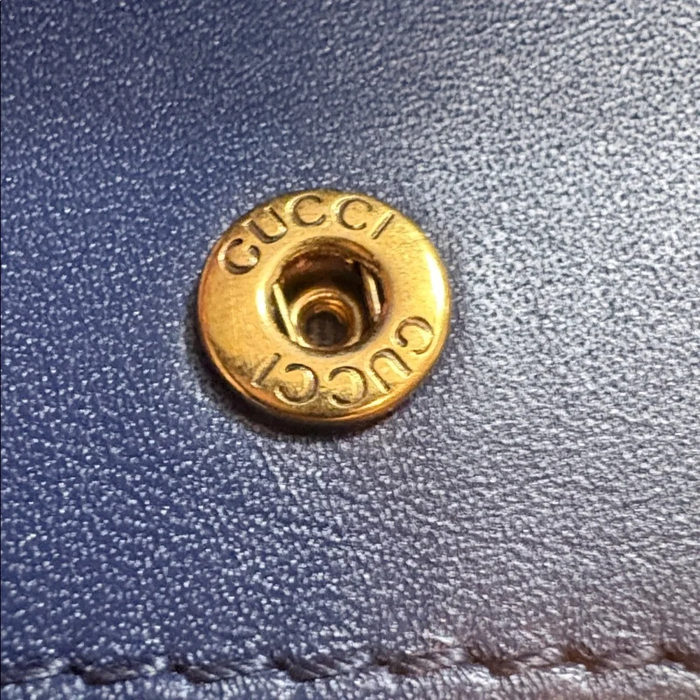 GUCCI Denim GG Marmont Floral Embroidered Compact Wallet - Picture 10 of 12